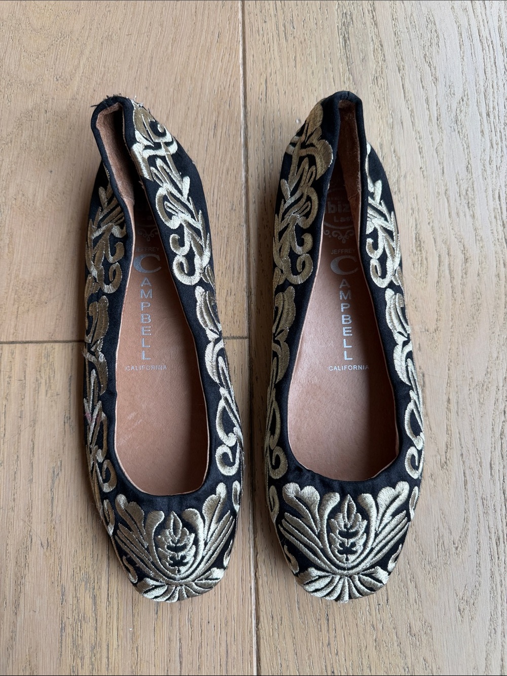 Jeffery Campbell Black & Gold Embroidered Ballet Flats